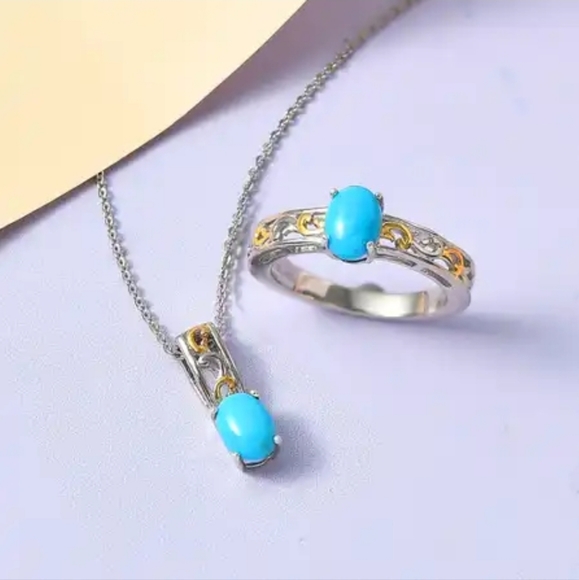 American Sleeping Beauty Turquoise Jewelry Set 925 Size 6 New! - Picture 2 of 5